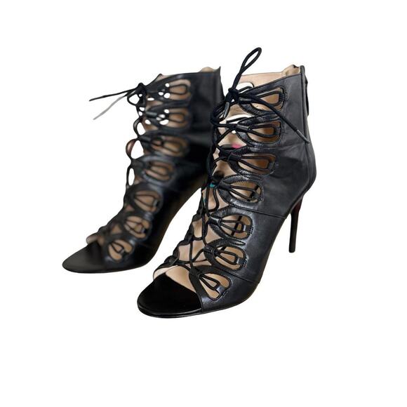 NINE WEST BLACK LEATHER LACE UP HIGH HEELS PUMPS  SZ.‎ 7.5 - Picture 4 of 8